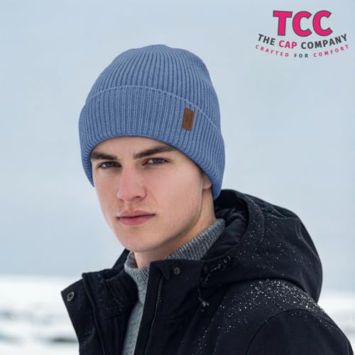 Beanie Fleece Lined Soft for Men Women | Winter Hats Warm Double Layered Stylish Knited Cuffed Plain Beanie Skull Cap | - color: A08- Blue