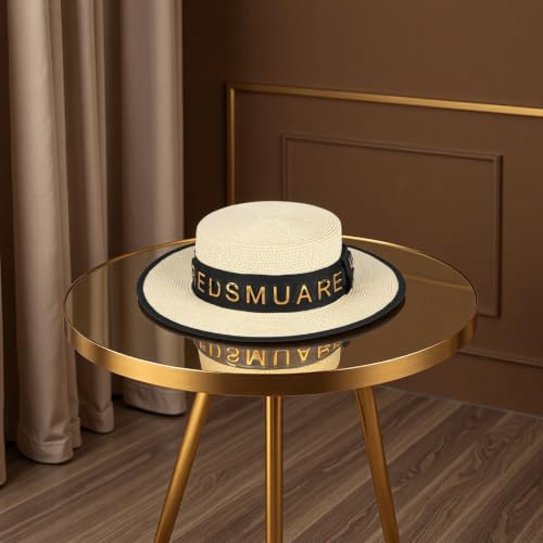 2026 New Viral Influencer Letter Band Boater Straw Sun Hat for Women Wide Brim UV Protection Beach Vacation Essentials - color: Beige