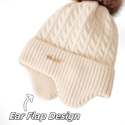 Winter Hat Scarf Gloves Set for Women, Classic Cable Beanie with Removable Pom Pom Long Scarf Touchscreen Gloves 3 in 1 Set - color: Black Mix