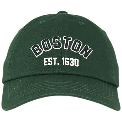 E BY ELIDAN Boston EST 1630 Dad Hat, Embroidered Cotton Baseball Cap - color: Dark Green