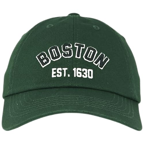 E BY ELIDAN Boston EST 1630 Dad Hat, Embroidered Cotton Baseball Cap - color: Dark Green