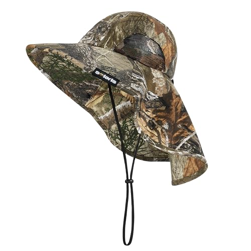Solaris Small‑Head‑Fit Sun Hat with Neck Flap for Men & Women - color: Pine Woodland Camo, size: One Size