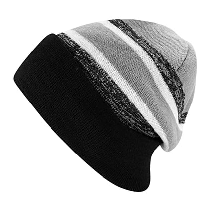 Winter Knit Beanie Hat with Pom Pom – Warm Cuffed Slouch Ski Cap for Men & Women - color: 2.black and Gray