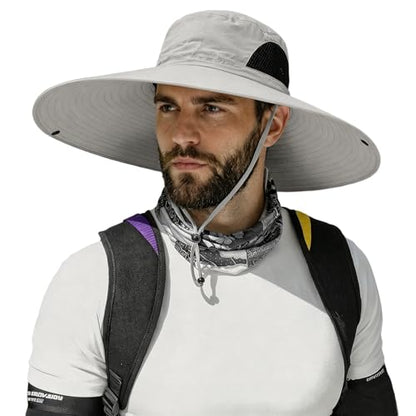 HUAMULAN Men Women 6" Wide Brim Sun Protection Hat Summer Fishing Hats - color: Hn002-qianhui