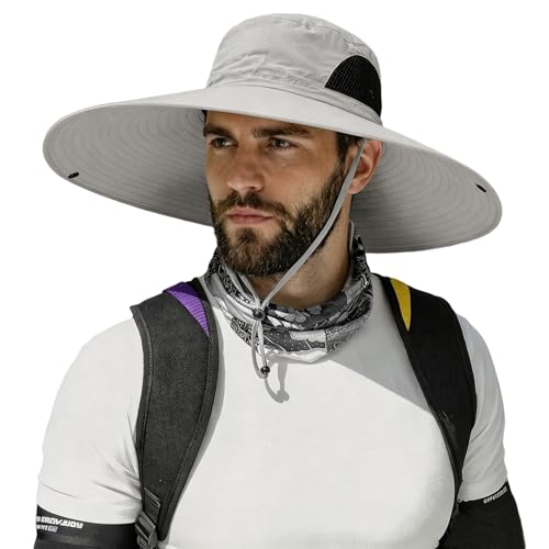HUAMULAN Men Women 6" Wide Brim Sun Protection Hat Summer Fishing Hats - color: Hn002-qianhui