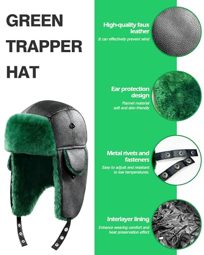 QLINLEAF Christmas Green Trapper Hat Winter Hats for Men Women Faux Fur Trapper Hat with Ear Flap Halloween Christmas Costume