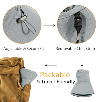 Wide Brim Waterproof Bucket Rain Hat for Women Men UPF50+ Cowboy Sun Hat - color: Light Gray