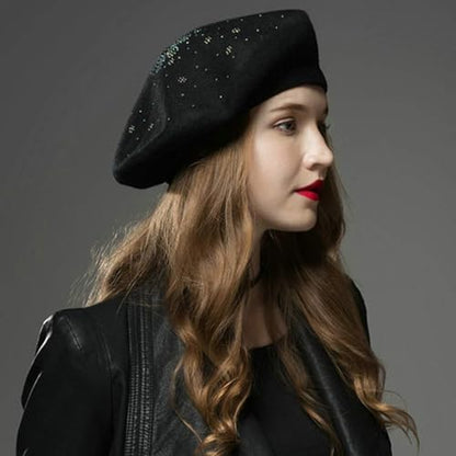 Sumolux Women Beret Hat French Beret Beanie Cap Classic Solid Color - color: Black, size: One Size
