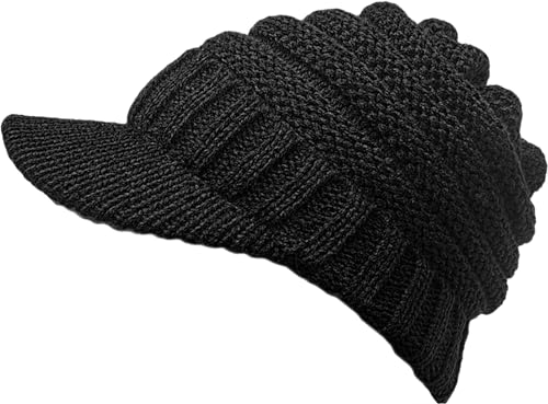 XYIYI Beanie Tail Winter Warm Knit Messy High Bun Ponytail Hats Visor Beanie Cap - color: A Black