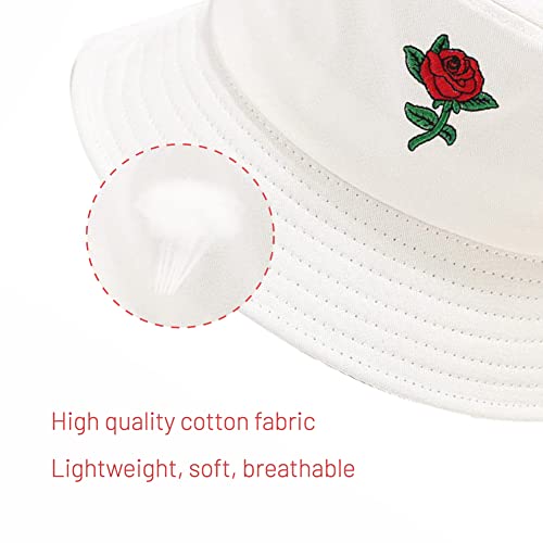 Cotton Bucket Hat for Women Men Summer Travel Sun Beach Bucket Cap, Unisex Outdoor Fisherman Hat - color: Rose White