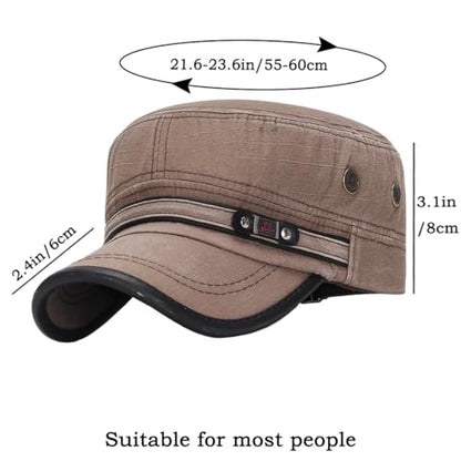 Cadet Army Hat 2 Pieces Flat Top Cap Unisex Military Hat for Women Men - color: Army Green E + Brown E