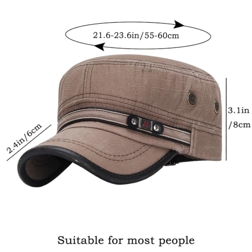 Cadet Army Hat 2 Pieces Flat Top Cap Unisex Military Hat for Women Men - color: Army Green E + Brown E