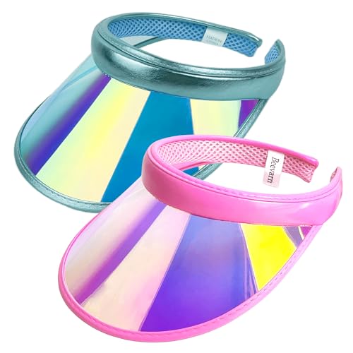2 Pack Sun Visor Hats Women Men Clip-on Iridescent Clear Sport Outdoor Cap - color: 2pack,iridescent-blue Pink