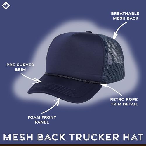 Funky Junque Blank Mesh Foam Lightweight Snapback Trucker Hat - color: Navy