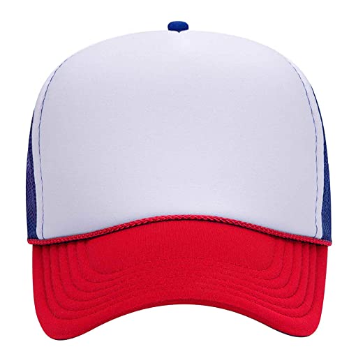 OTTO Wholesale 12 x Cap 5 Panel Mid Profile Mesh Back Trucker Hat - color: Red/Wht/Ryl