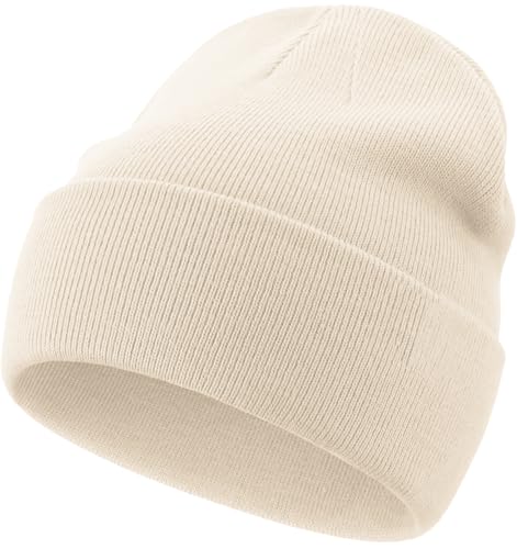 100% Cotton Beanie for Women Men Soft Knit Beanies Warm Winter Hat - color: Beige