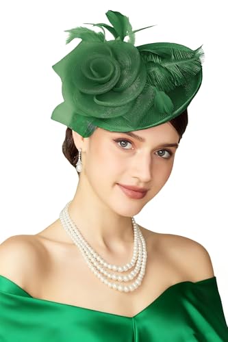 BABEYOND Fascinators Hats for Women Tea Party Mesh Flower Pillbox Derby Hat - color: Green