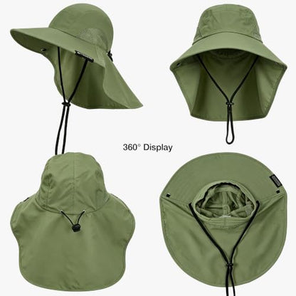 Solaris Small‑Head‑Fit Sun Hat with Neck Flap for Men & Women - color: #1 Green, size: One Size
