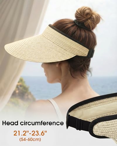 Sun Visor Hats for Women, Summer Straw Beach Ponytail Hat - color: Beige