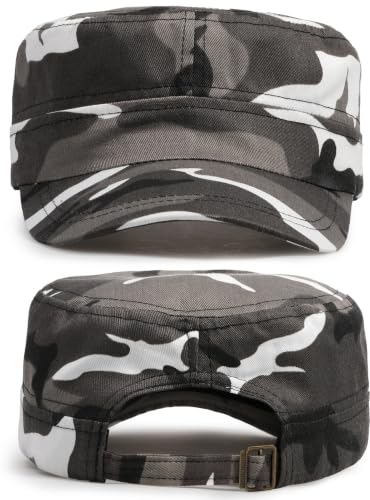 Initlove Cadet Army Cap Military Unisex Flat Top Hat for Men Women - color: Camo Grey
