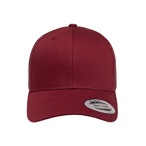 Yupoong Classic Mesh 6 Panel Retro Trucker Cap | Mid Profile Snapback - color: Cranberry