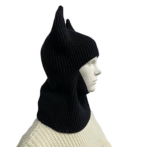 LOLAT Funny Horn Balaclava Ski Mask with Ears Full Face Hat Winter Warm Beanies Halloween Costume Men/Women - color: Black