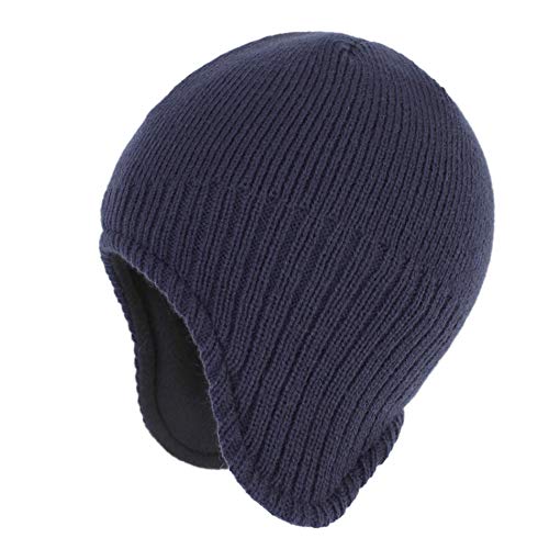 Connectyle Men's Knit Winter Hat with Ear Flaps Fleece Lined Beanie Warm Knitted Skull Cap Beanies Watch Hat - color: Navy