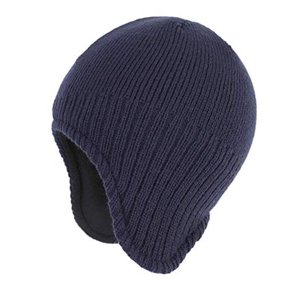 Connectyle Men's Knit Winter Hat with Ear Flaps Fleece Lined Beanie Warm Knitted Skull Cap Beanies Watch Hat - color: Navy
