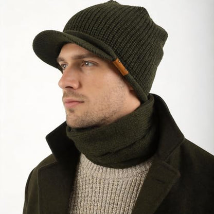 Winter Beanie with Visor - Stylish Knit Hat with Bill - Thick Brimmed Beanies with Fleece Lining Men and Women - color: B326-green