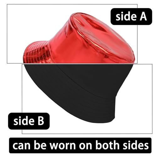 MILAKOO Rave Hologram Metallic Bucket Hat Reversible Cap Reflective Waterproof Rain Fisherman Hat - color: G: Red