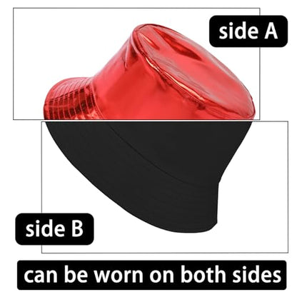 MILAKOO Rave Hologram Metallic Bucket Hat Reversible Cap Reflective Waterproof Rain Fisherman Hat - color: G: Red