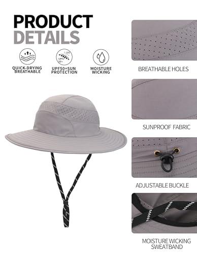 UPF50+ Bucket Hat, Wide Brim Sun Cap - color: Light Grey
