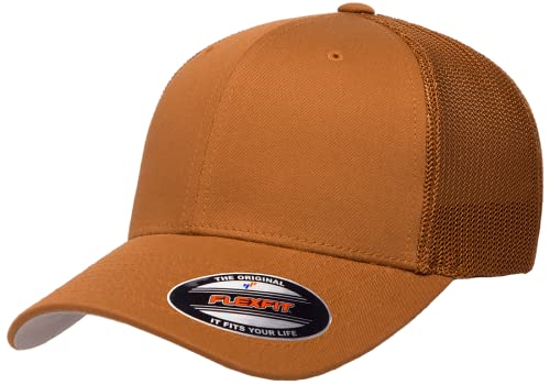 Flexfit 6511 Fitted Mid-Profile Stretchable Mesh Panels Trucker Cap - color: Caramel, size: One Size