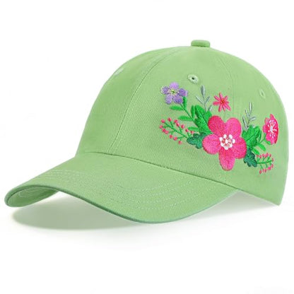 Biggun Trendy Embroidered Baseball Cap for Girls Women Men, Soft Breathable - style: Floral(green)
