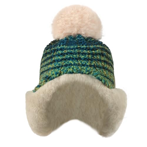 Women Winter Pompom Beanie Hat Fleece Lined Earflap Snow Ski Cap Sherpa Crochet Ushanka Skull Cap Outdoors Ear Cover - color: Green