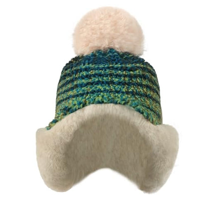 Women Winter Pompom Beanie Hat Fleece Lined Earflap Snow Ski Cap Sherpa Crochet Ushanka Skull Cap Outdoors Ear Cover - color: Green
