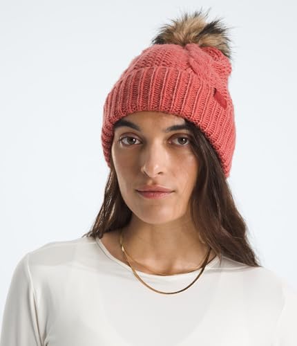 THE NORTH FACE Women's Oh Mega Fur Pom Beanie | Deep Fit Cuffed Winter Hat With Oversized Faux-fur Pom & Cable Detailing - color: Mars Dust