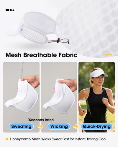 SUNMECI Mesh Breathable Sports Visor - Men Women Adjustable Lightweight Quick Dry Sun Hat for Tennis, Golf, Running - color: White