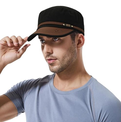Initlove Military Hat Cadet Army Cap Flat Top Hats for Men Women - color: Black