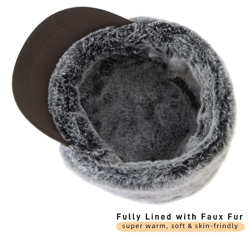 Connectyle Men's Winter Hat with Visor Warm Earflaps Hat Fully Lined Faux Fur Baseball Cap Trapper Hunting Hats - color: Army Green