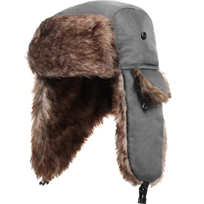 SATINIOR 1 Pcs Unisex Trapper Hat with Chin Strap Earflaps Hat - color: Grey