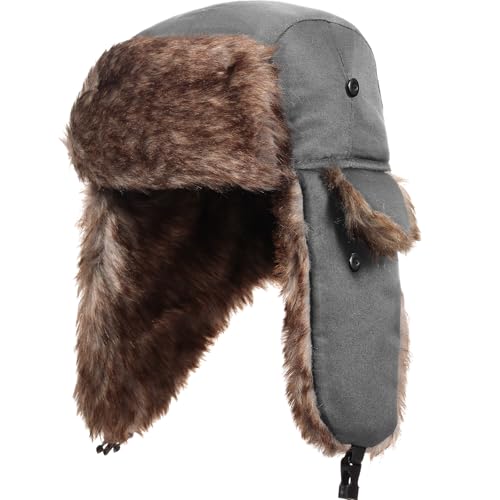 SATINIOR 1 Pcs Unisex Trapper Hat with Chin Strap Earflaps Hat - color: Grey