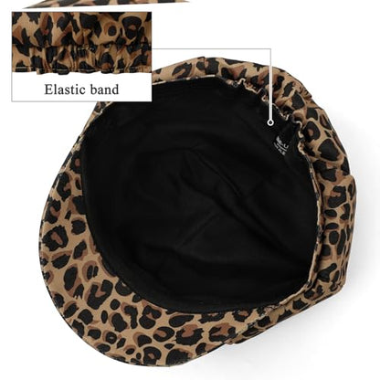 Newsboy Cabbie Baker boy hat Beret Cap for Women Pageboy Visor Paperboy Hat Sailor Fiddler Hat Adjustable - color: Leopard Khaki