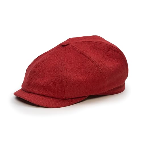 Sterkowski Model Rowdy | 100% Linen Newsboy Cap for Men and Women | Airy 8 Panel Paperboy Cap - color: Light Burgundy, size: 6 3/4