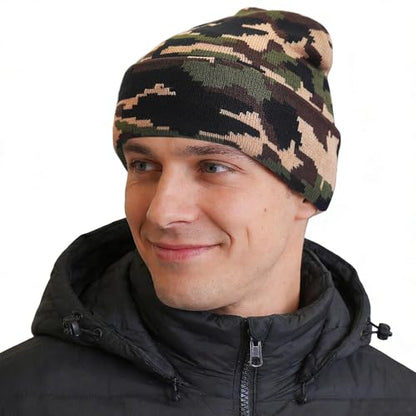 American Flag Beanie, USA Embroidered Winter Hat for Women Men - color: Camo-green