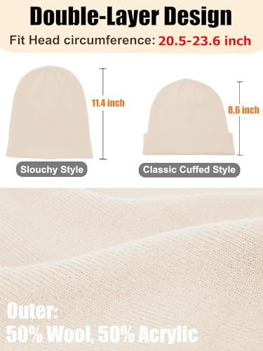 Womens Satin Lined Beanie Wool Silk Lining Slouchy Warm Skull Cap - color: 1pcs- Beige