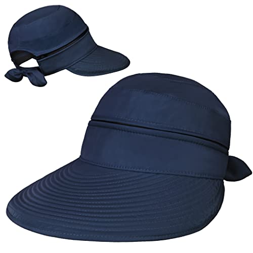 SUN CUBE Womens Sun Hat UV Protection Wide Brim Zip-Off Golf Visor - color: Navy