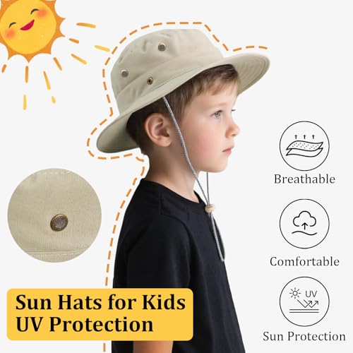 Kids Sun Hats for Boys Girls Bucket Hat UPF 50+ UV Protection Safari Hat Lightweight & Breathable Boonie Hat - color: 1 Pack-beige