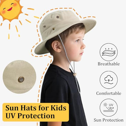 Kids Sun Hats for Boys Girls Bucket Hat UPF 50+ UV Protection Safari Hat Lightweight & Breathable Boonie Hat - color: 1 Pack-beige