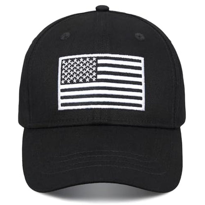 American Flag Baseball Cap for Men Women, Flag Embroidery & Adjustable Fit - color: Black